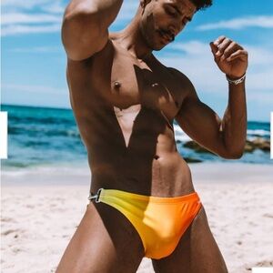 Vaquita Side Clip Orange Yellow Ombré Swim Brief